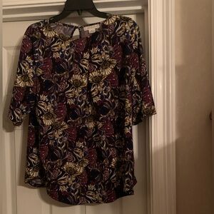 Liz Claiborne maroon, yellow/navy, Blouse with 3/4 Sleeves